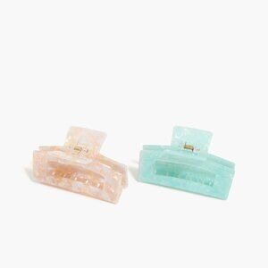 Set Of 2 Womens Resinl Hair Clips With Stylish Marbled Design In Turquoise & Bei